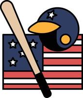 A baseball bat, helmet and baseball glove are on a red, white vector