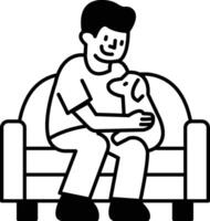 A man is sitting on a couch with a white dog on his lap vector