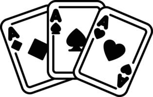 Three playing cards with the top card being a Ace, the middle card being a Spade vector