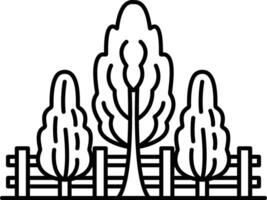 Three trees are in a row with a wooden fence in between them vector
