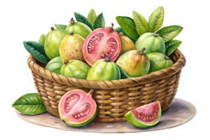 watercolor hand drawn lots of guava isolate on transparency background png
