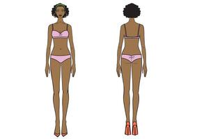 Full length front, back view of a standing african woman vector