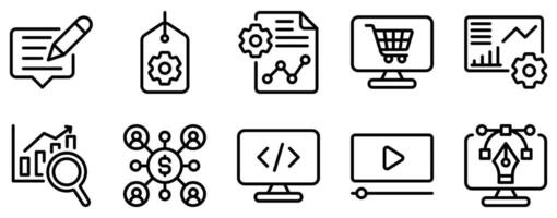 SEO and Marketing Icon Set Optimized Line Style Collection for Digital Growth vector