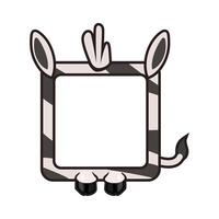 Cute square Zebra frame. Cartoon avatar for UI games. Empty animal frame for your kids decor, print or stickers vector