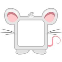 Cute square mouse frame. Cartoon avatar for UI games. Empty animal frame for your kids decor, print or stickers vector