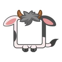 Square cow frame, cartoon avatar for ui games. Empty animal frame for your kids decor, print or stickers vector