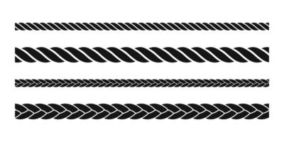 Straight rope icon. Set of repeating rope patterns. Seamless hemp cord line collection. vector