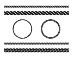 Set of Rope icons. Round rope curve set. Straight rope icon. Round rope frames. vector