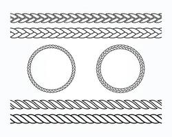 Set of rope . Nautical rope frames and borders set. Straight and Round rope outline. Rope icon set vector