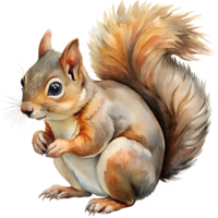 Watercolor hand drawn squirrel isolate on transparency background png