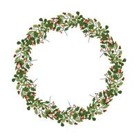 Festive Christmas wreath with holly leaves and red berries flat color object. Holiday greetings frame illustration on white background vector