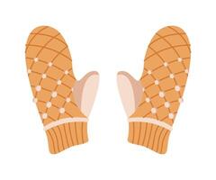 Cozy knitted mittens with beads flat color object. Keeping hands toasty in winter with warm gloves illustration on white background vector