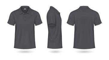 Polo shirts of charcoal grey color mockup realistic illustrations set. Casual style for men template 3d model on white background vector