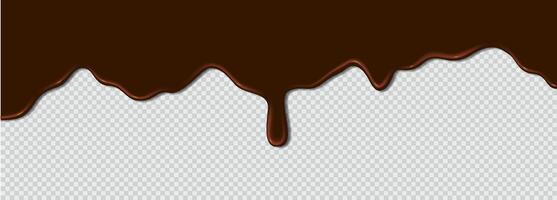 Melted milk chocolate dripping on an isolated background. Wave of liquid dripping down from above. Drip of brown paint. Horizontal texture, realistic 3d illustration with copy space for text vector