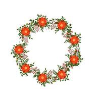 Christmas wreath forming round frame flat color object. Holiday season greeting card design illustration on white background vector