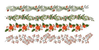 Festive Christmas garlands flat color objects set. Borders for invitations and greeting cards illustrations pack on white background vector