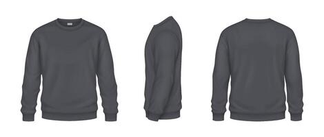 Dark grey sweatshirts for cool day mockup realistic illustrations set. Clothing for everyday life template 3d model on white background vector