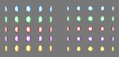 Gemstones of various colors in rotating pattern realistic illustration set. Colorful gems sparkle 3d models on grey background vector