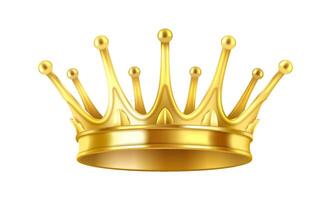 Opulent golden crown with spikes realistic illustration. Luxury royal jewelry symbolizing king wealth 3d object on white background vector