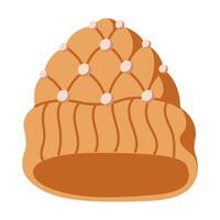 Orange knitted warm winter hat with pattern flat color object. Stylish accessory for cold weather illustration on white background vector