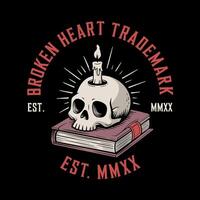 Skull with Candle and Broken Heart Illustration vector