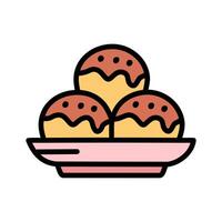 Takoyaki food in plate color icon illustration. vector