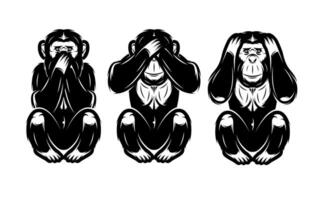 set of three monkeys - hear no, see no, do not say vector