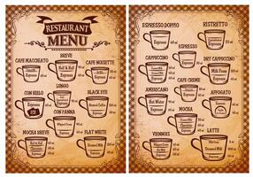 menu template for an coffee drinks for restaurants vector