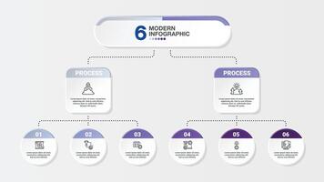 Infographic with 6 steps and business icons for presentation. vector