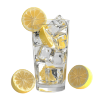 Glass of lemonade with ice cubes and lemon slices 3d style isolated on clear background png