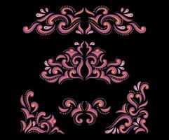 A set of ornamental designs on a black background vector