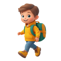 Animated child with a cheerful smile and backpack walking to school in 3d style png