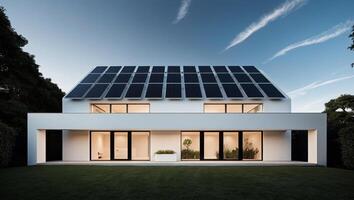 A modern house with solar panels on the roof photo