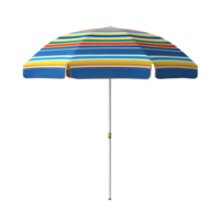 Brightly colored 3d beach umbrella standing upright on a transparent background png