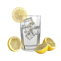 Refreshing lemonade with lemon slices and ice in a glass 3d style transparent look png