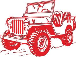 A red and white jeep is shown in this illustration vector