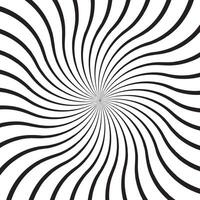 Abstract background with monochrome radial rays, lines or stripes curving around center. Backdrop with rotating illusion or dizzy effect. Modern illustration in black and white colors. vector