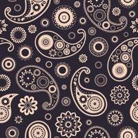 Ethnic Arab paisley seamless pattern with folk buta motif. Backdrop with traditional floral mehndi elements on black background. Colorful illustration for textile print, wrapping paper. vector