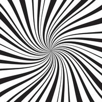 Geometric background with thin and thick radial rays, lines or stripes swirling around center. Backdrop with rotating illusion or hypnosis effect. Modern illustration in monochrome colors. vector