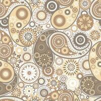 Motley paisley seamless pattern with folk buta motif. Backdrop with yellow and brown mehndi elements on white background. Colorful illustration for fabric print, wallpaper, wrapping paper. vector