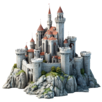 A 3D fantasy castle isolated on a transparent background png