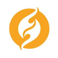 The logo for the company is a yellow circle with a flame vector