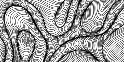 Black and white background with wavy linear pattern. Line art. Waves on white background. Geometric texture. Optical illusion. Volume lines. Abstract striped texture. Surface distortion vector