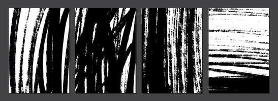Set of grunge textures. Black and white dry brush strokes. Rough background. Hand drawn textures. Dry brush scribble. Expressive brush strokes. Collection of grunge black texture on white background vector