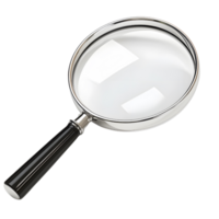 A 3D magnifying glass isolated on a transparent background png