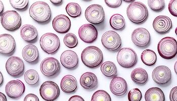 red onion slices. pattern texture background. isolated on white background photo