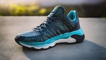A pair of insulated running shoes on a concrete surface. Sports Shoes photo