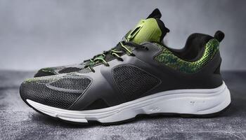 A pair of insulated running shoes on a concrete surface. Sports Shoes photo