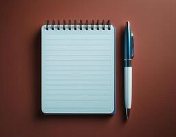 Pen and notebook isolated on minimalist background photo