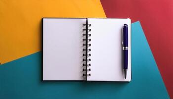 Pen and notebook isolated on minimalist background photo